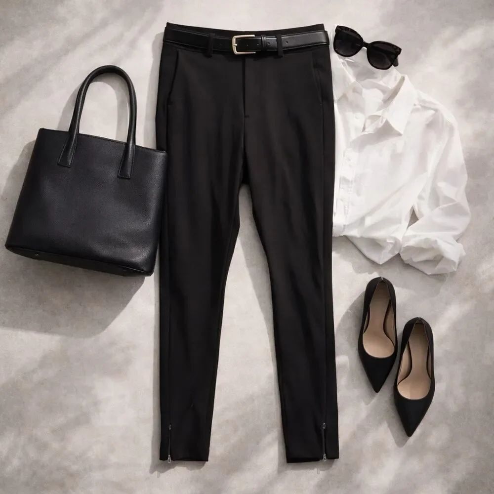 Athleta Stellar Trouser Black Stretch Career Work Pant Ankle Zip Minimal Chic 14